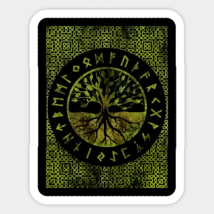 Tree of life  -Yggdrasil and  Runes alphabet Sticker